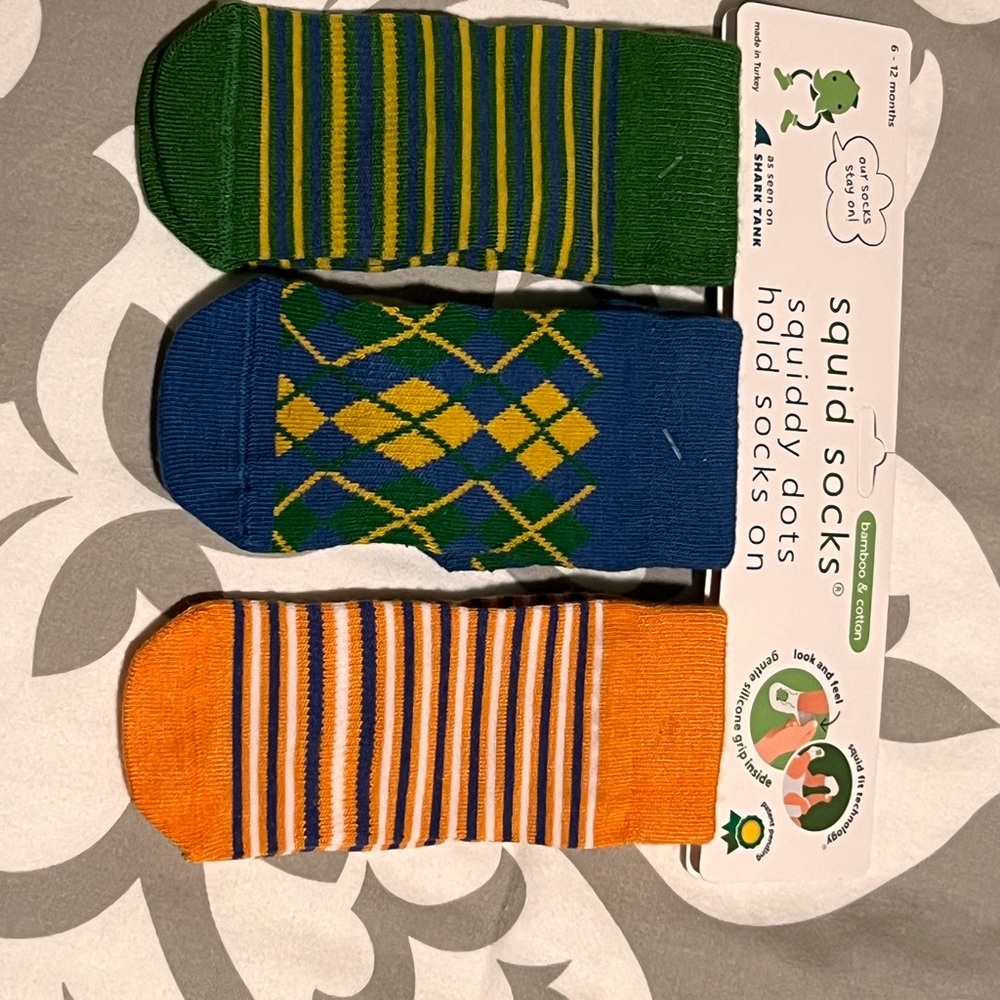 Squid Socks Set of Three - Green, Blue, and Orange